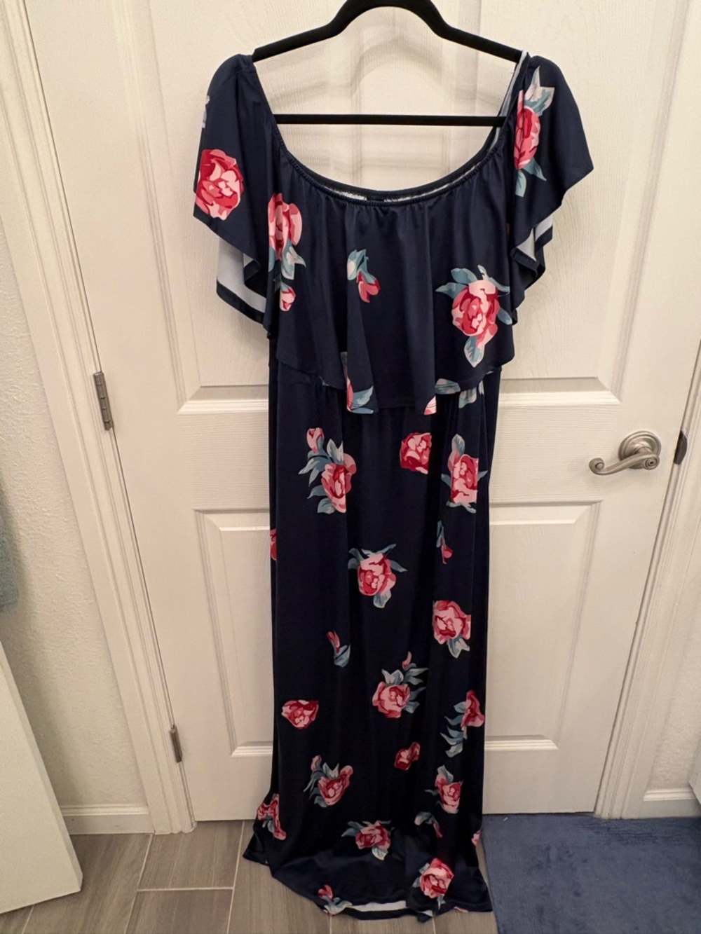 Women’s Navy Floral Off-Shoulder Maxi Maternity Dress